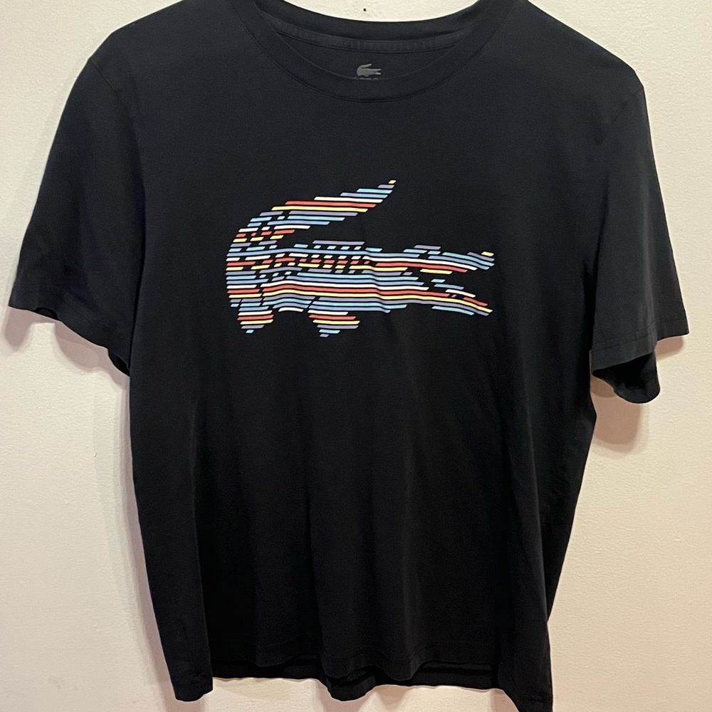 Lacoste Men's Black T-Shirt with Multicolor Logo